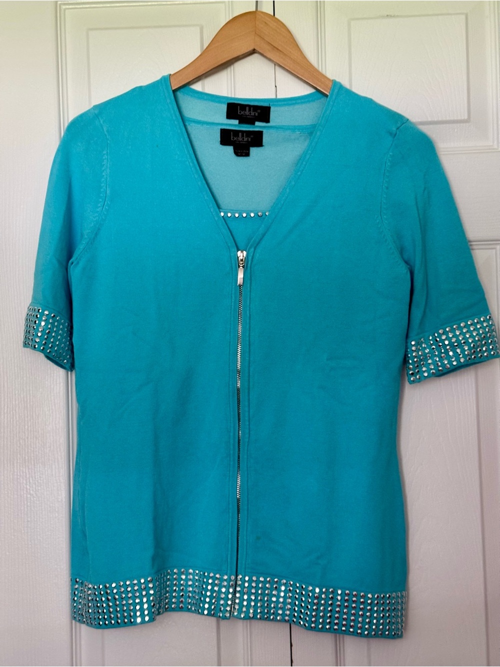 2 Piece Belldini Turquoise Zip-Front Short Sleeve too with matching tank top.